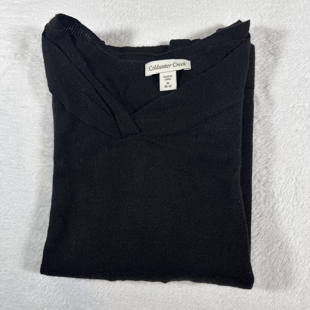 3/4 Sleeve Coldwater Creek Solid Black 50% Merino Wool Twist Medium - Picture 7 of 7